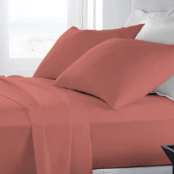 Juego De Sabanas 144 Hilos Colores Sólidos Terracota 1,5 Plaza Antonnia